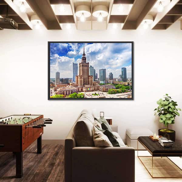 Palace Of Culture And Science Canvas Wall Art-3 Horizontal-Gallery Wrap-25" x 16"-Tiaracle