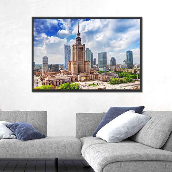 Palace Of Culture And Science Canvas Wall Art-3 Horizontal-Gallery Wrap-25" x 16"-Tiaracle