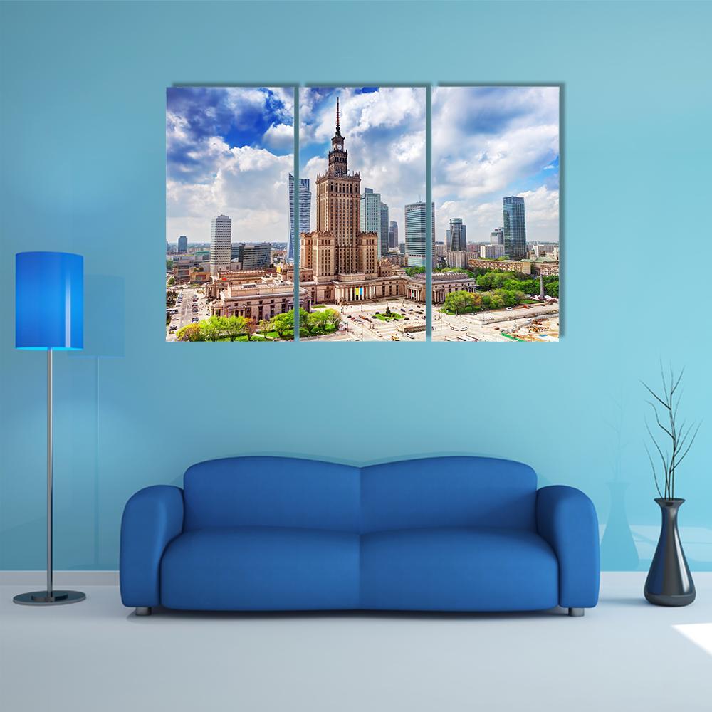 Palace Of Culture And Science Canvas Wall Art-3 Horizontal-Gallery Wrap-37" x 24"-Tiaracle