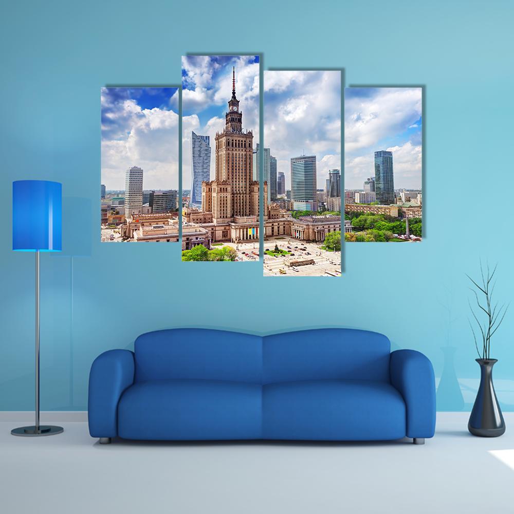 Palace Of Culture And Science Canvas Wall Art-4 Pop-Gallery Wrap-50" x 32"-Tiaracle