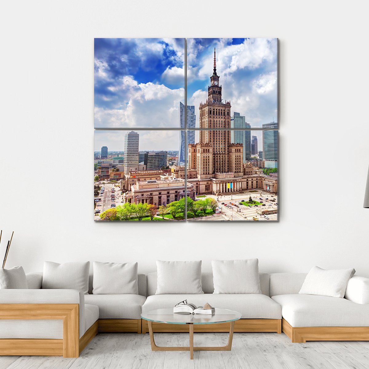 Palace Of Culture And Science Canvas Wall Art-4 Square-Gallery Wrap-17" x 17"-Tiaracle