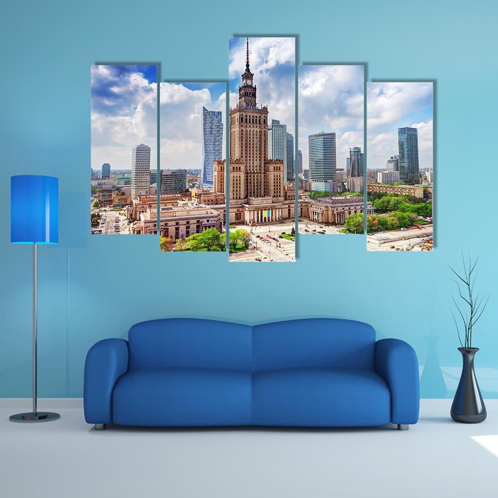 Palace Of Culture And Science Canvas Wall Art-5 Pop-Gallery Wrap-47" x 32"-Tiaracle