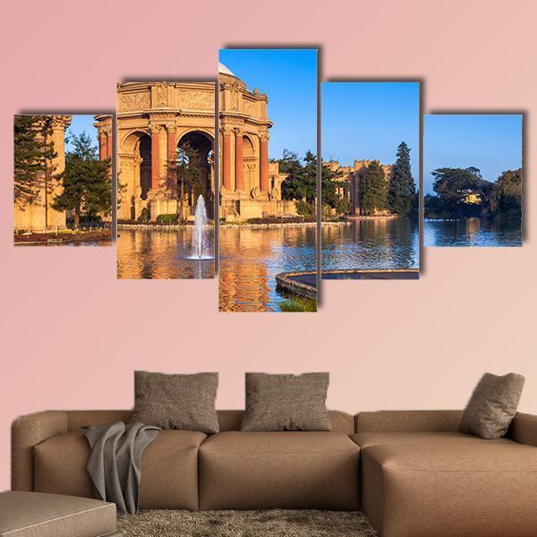 Palace Of Fine Arts With Lagoon And Fountain Canvas Wall Art-5 Star-Gallery Wrap-62" x 32"-Tiaracle