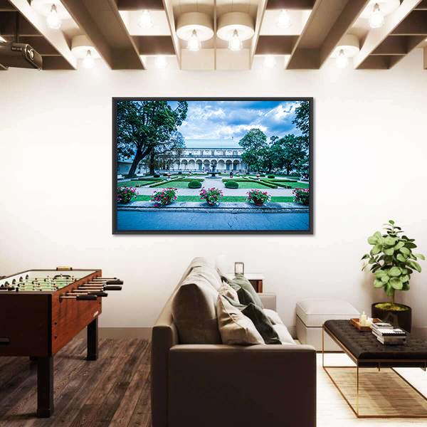 Palace Of Queen Anne At Summer In Prague Canvas Wall Art-1 Piece-Floating Frame-24" x 16"-Tiaracle