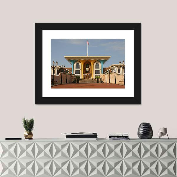 Palace Of Sultan Al Qaboos in Muscat Canvas Wall Art-1 Piece-Framed Print-20" x 16"-Tiaracle
