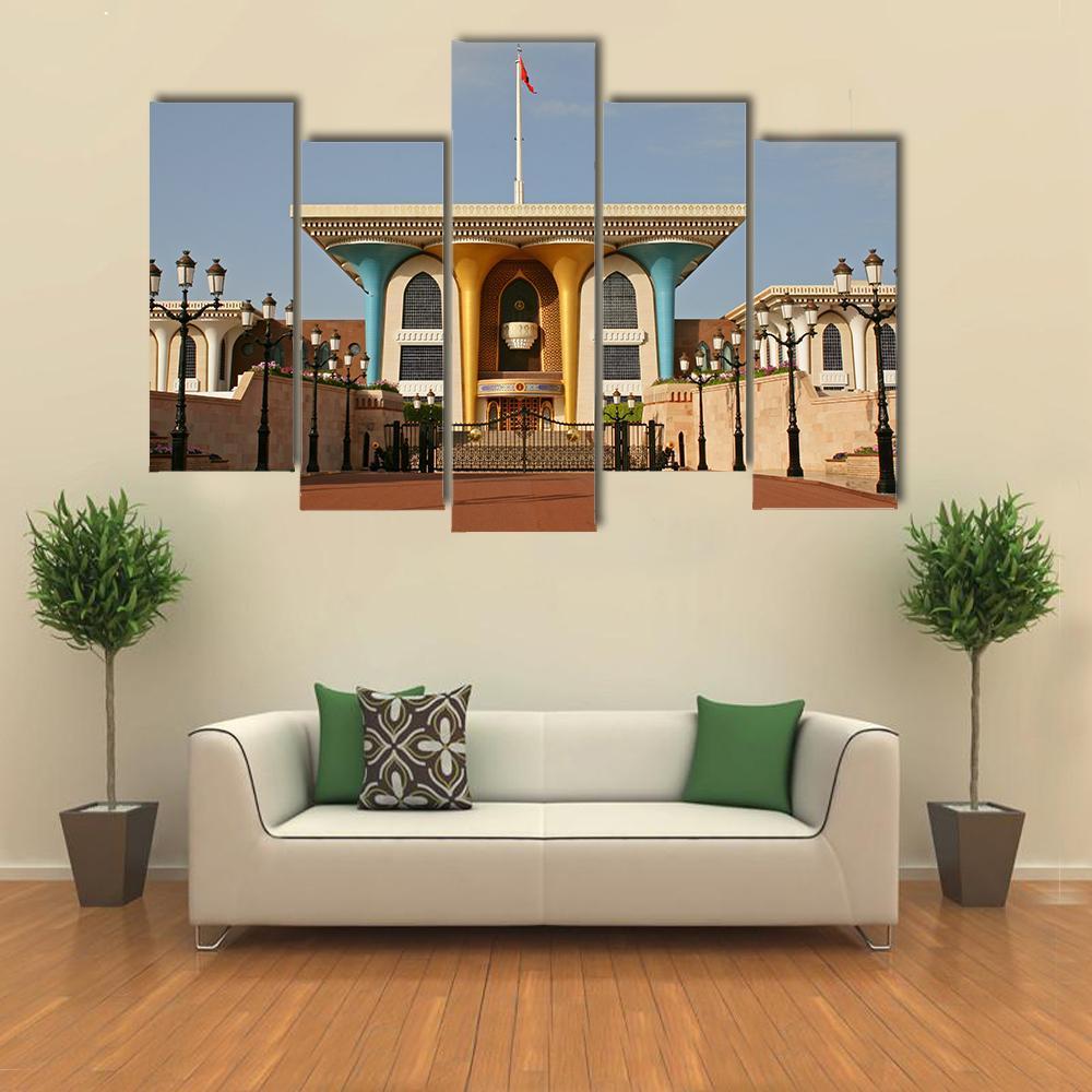 Palace Of Sultan Al Qaboos in Muscat Canvas Wall Art-5 Pop-Gallery Wrap-47" x 32"-Tiaracle