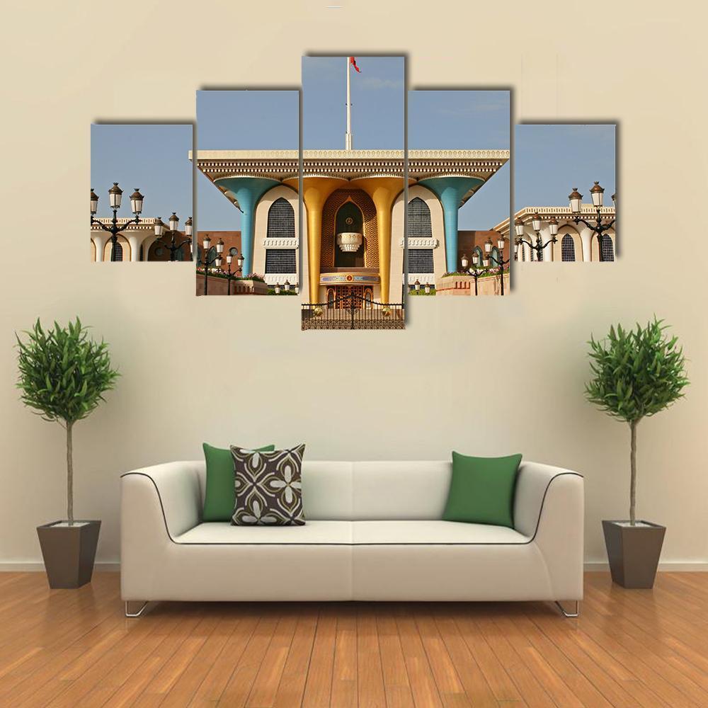 Palace Of Sultan Al Qaboos in Muscat Canvas Wall Art-5 Star-Gallery Wrap-62" x 32"-Tiaracle