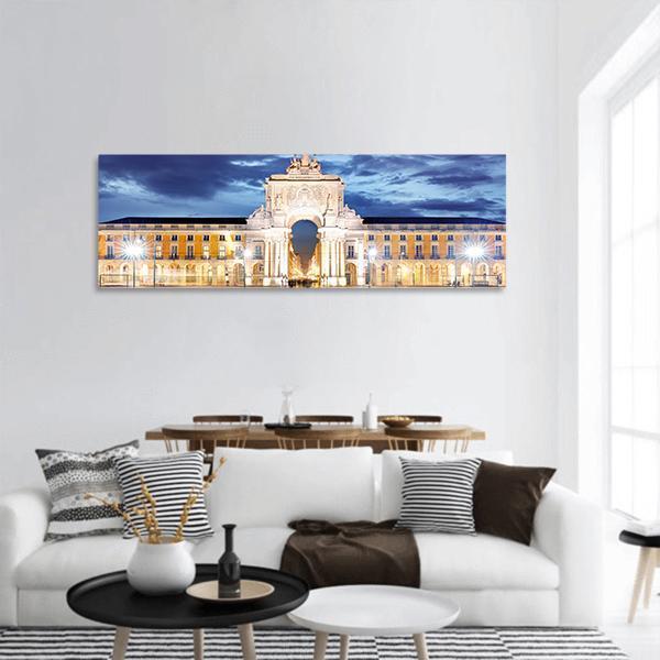 Praca do Comercio In Lisbon Panoramic Canvas Wall Art-1 Piece-36" x 12"-Tiaracle