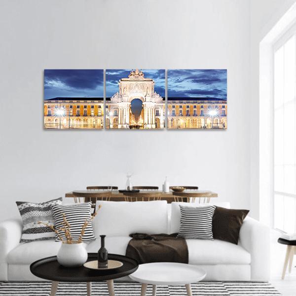 Praca do Comercio In Lisbon Panoramic Canvas Wall Art-3 Piece-25" x 08"-Tiaracle