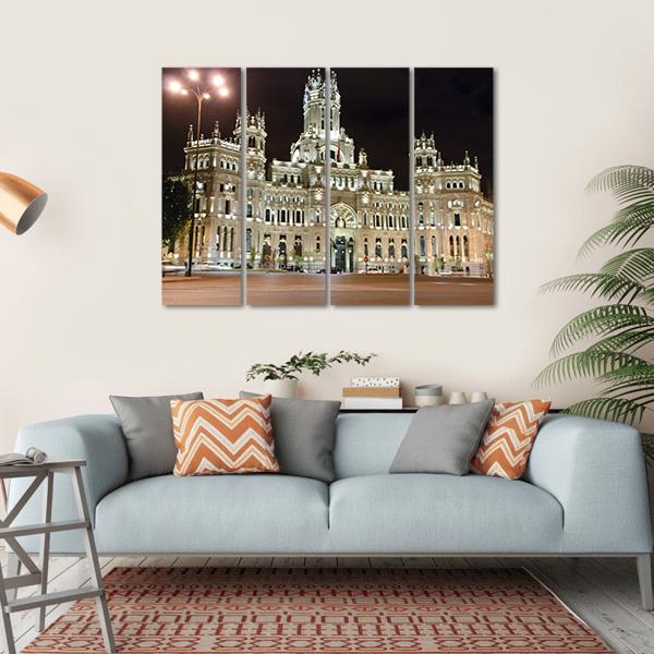 Palacio de Cibeles At Night Canvas Wall Art-4 Horizontal-Gallery Wrap-34" x 24"-Tiaracle