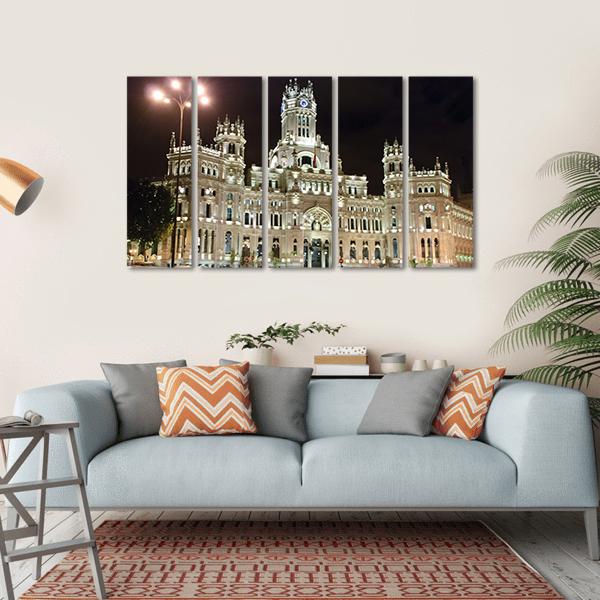 Palacio de Cibeles At Night Canvas Wall Art-5 Horizontal-Gallery Wrap-22" x 12"-Tiaracle
