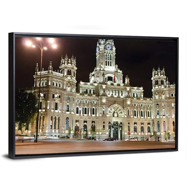 Palacio de Cibeles At Night Canvas Wall Art-3 Horizontal-Gallery Wrap-25" x 16"-Tiaracle