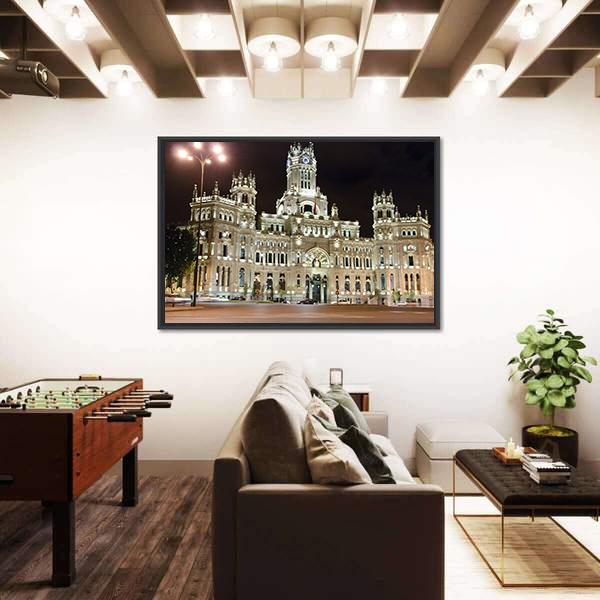 Palacio de Cibeles At Night Canvas Wall Art-3 Horizontal-Gallery Wrap-25" x 16"-Tiaracle