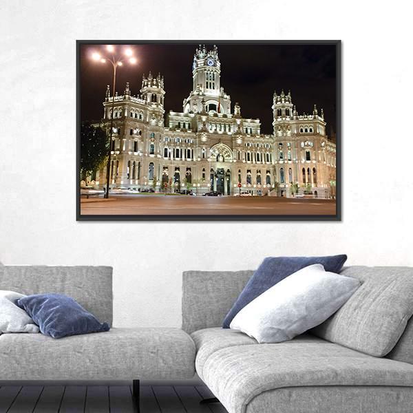 Palacio de Cibeles At Night Canvas Wall Art-1 Piece-Floating Frame-24" x 16"-Tiaracle