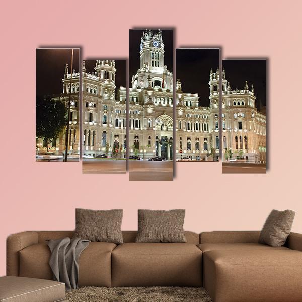 Palacio de Cibeles At Night Canvas Wall Art-5 Pop-Gallery Wrap-47" x 32"-Tiaracle