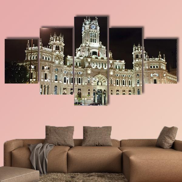 Palacio de Cibeles At Night Canvas Wall Art-5 Star-Gallery Wrap-62" x 32"-Tiaracle