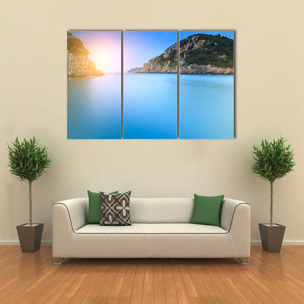 Paleokastritsa Famous Sand Beach Canvas Wall Art-3 Horizontal-Gallery Wrap-37" x 24"-Tiaracle