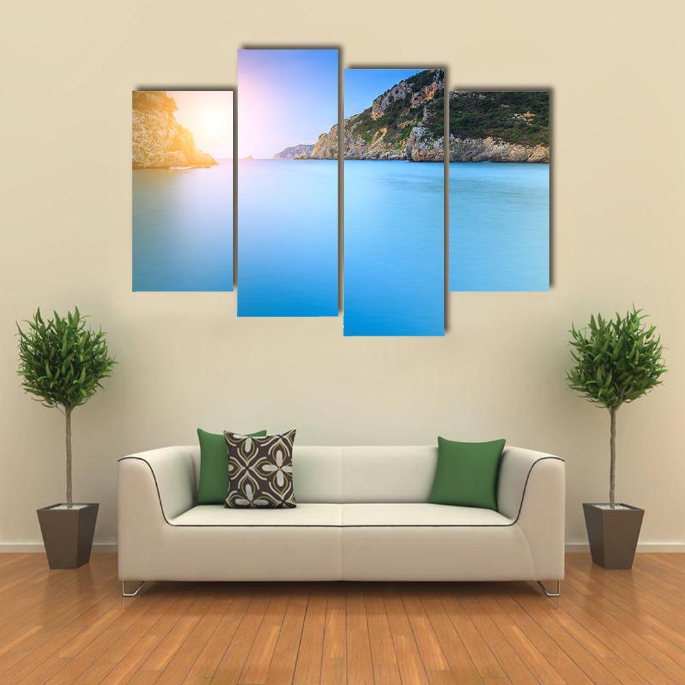 Paleokastritsa Famous Sand Beach Canvas Wall Art-4 Pop-Gallery Wrap-50" x 32"-Tiaracle