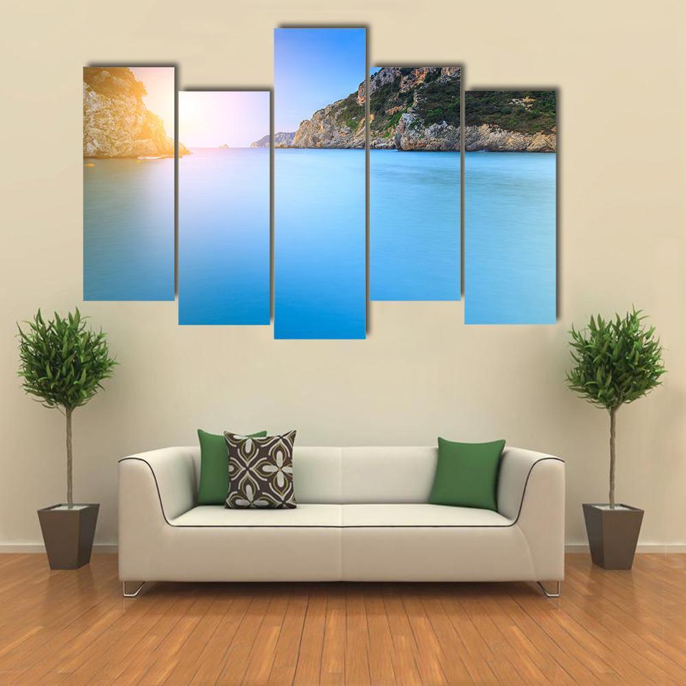 Paleokastritsa Famous Sand Beach Canvas Wall Art-5 Pop-Gallery Wrap-47" x 32"-Tiaracle
