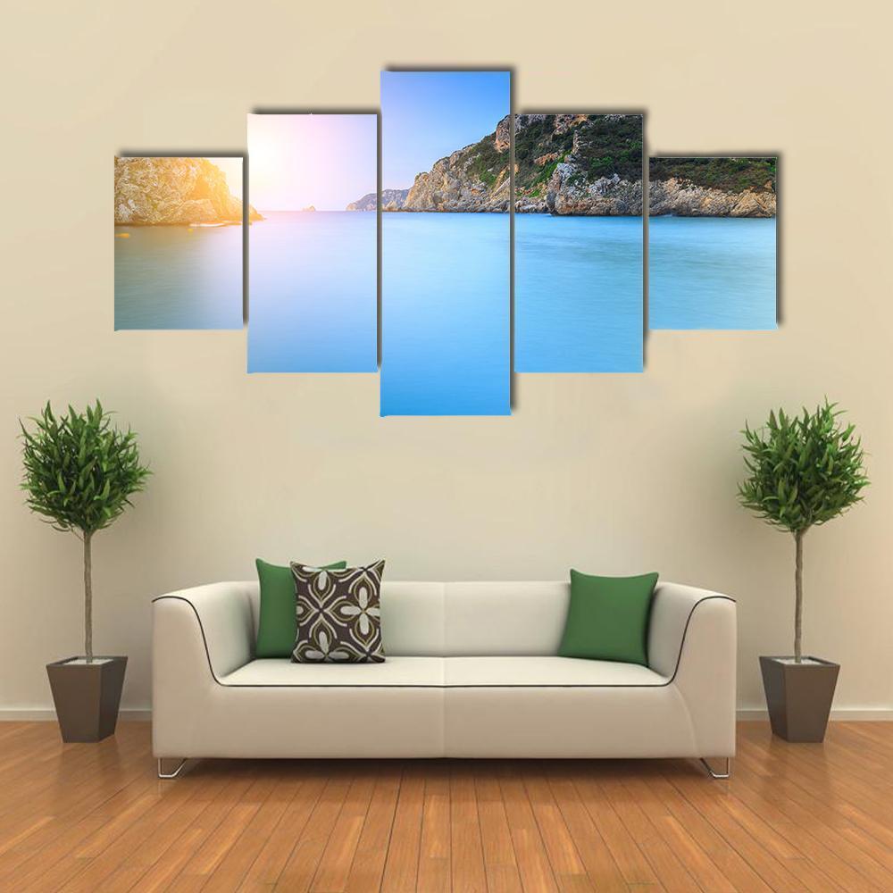 Paleokastritsa Famous Sand Beach Canvas Wall Art-5 Star-Gallery Wrap-62" x 32"-Tiaracle