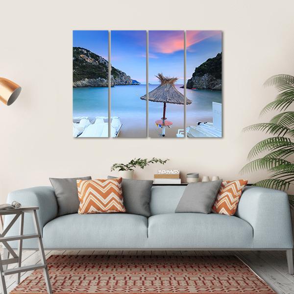 Paleokastritsa Sand Beach Canvas Wall Art-4 Horizontal-Gallery Wrap-34" x 24"-Tiaracle