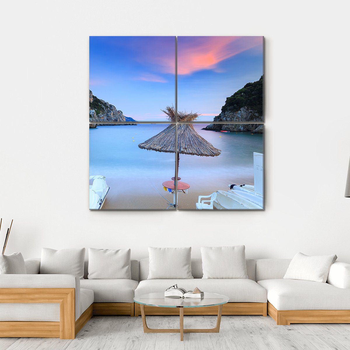 Paleokastritsa Sand Beach Canvas Wall Art-4 Square-Gallery Wrap-17" x 17"-Tiaracle