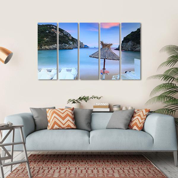Paleokastritsa Sand Beach Canvas Wall Art-5 Horizontal-Gallery Wrap-22" x 12"-Tiaracle