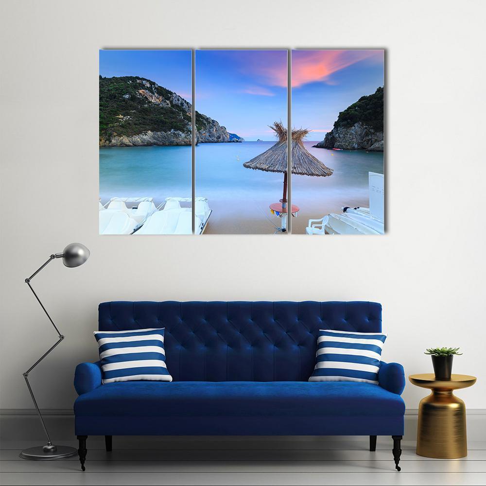 Paleokastritsa Sand Beach Canvas Wall Art-3 Horizontal-Gallery Wrap-37" x 24"-Tiaracle