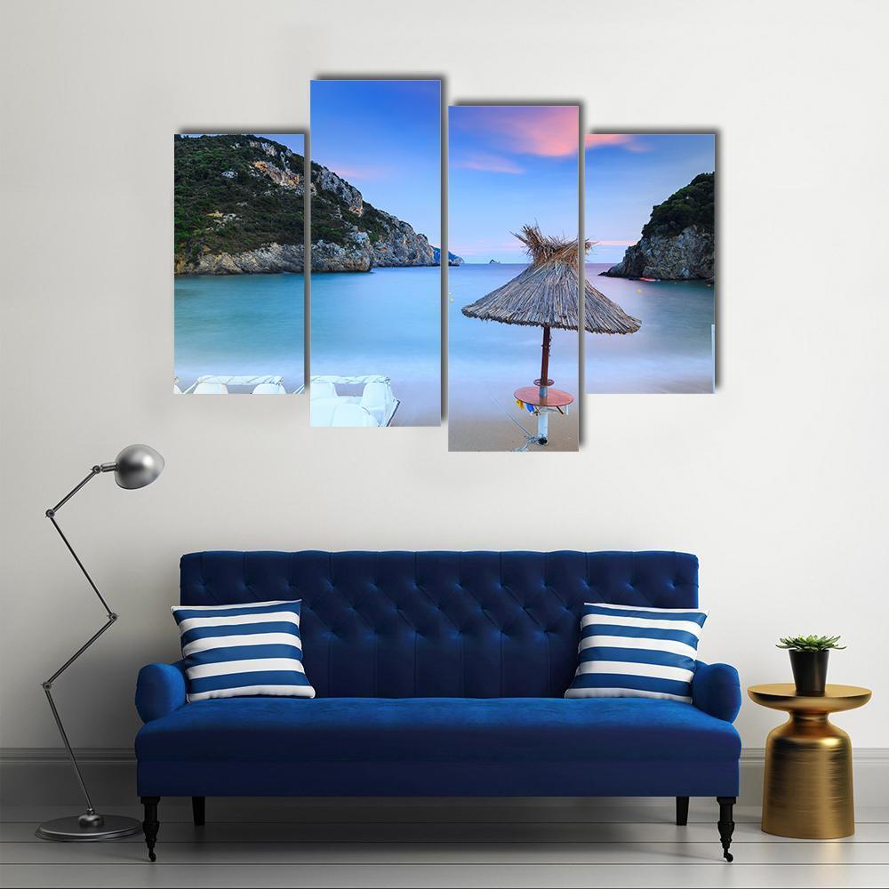 Paleokastritsa Sand Beach Canvas Wall Art-4 Pop-Gallery Wrap-50" x 32"-Tiaracle
