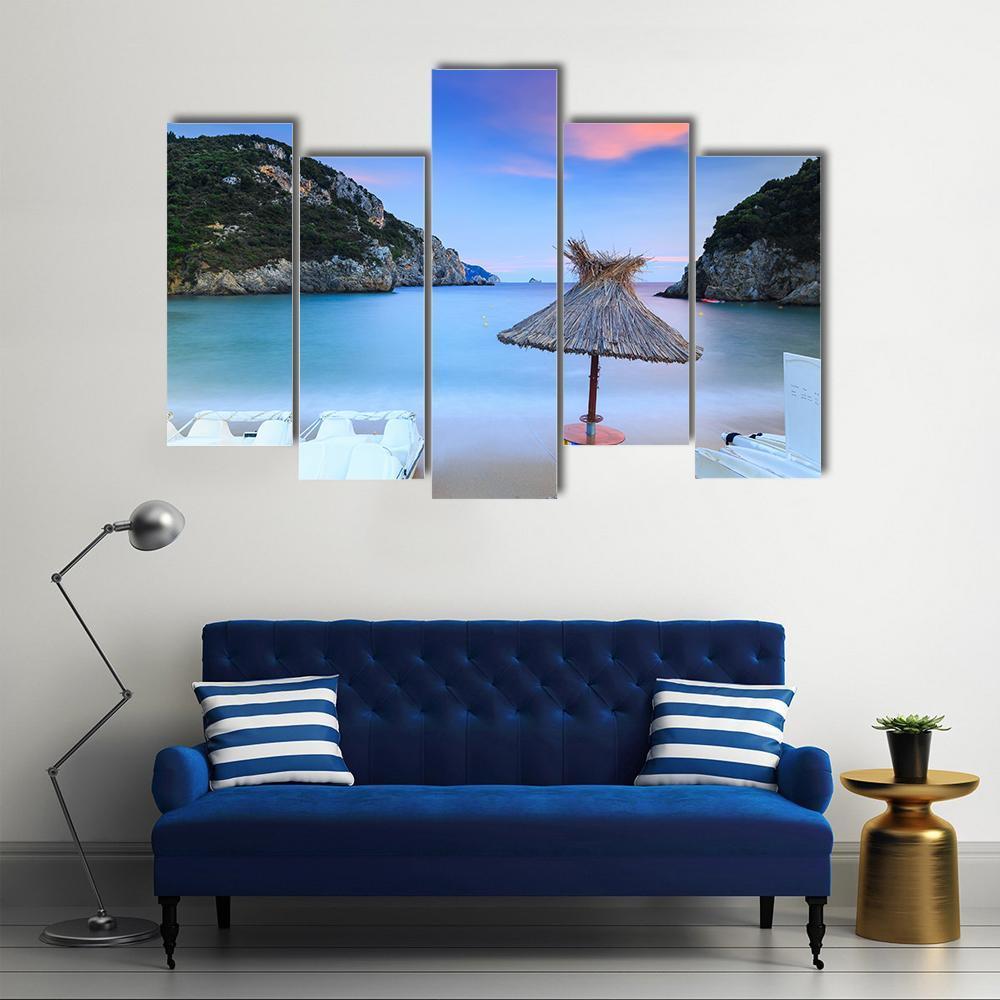 Paleokastritsa Sand Beach Canvas Wall Art-5 Pop-Gallery Wrap-47" x 32"-Tiaracle