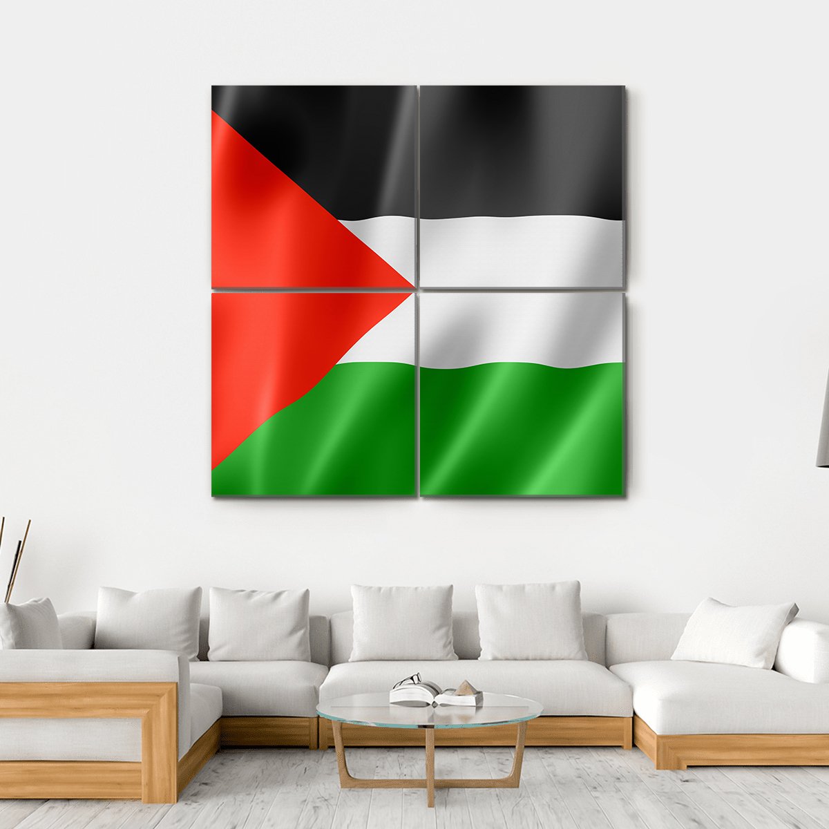 Waving Palestine Flag Canvas Wall Art-4 Square-Gallery Wrap-17" x 17"-Tiaracle