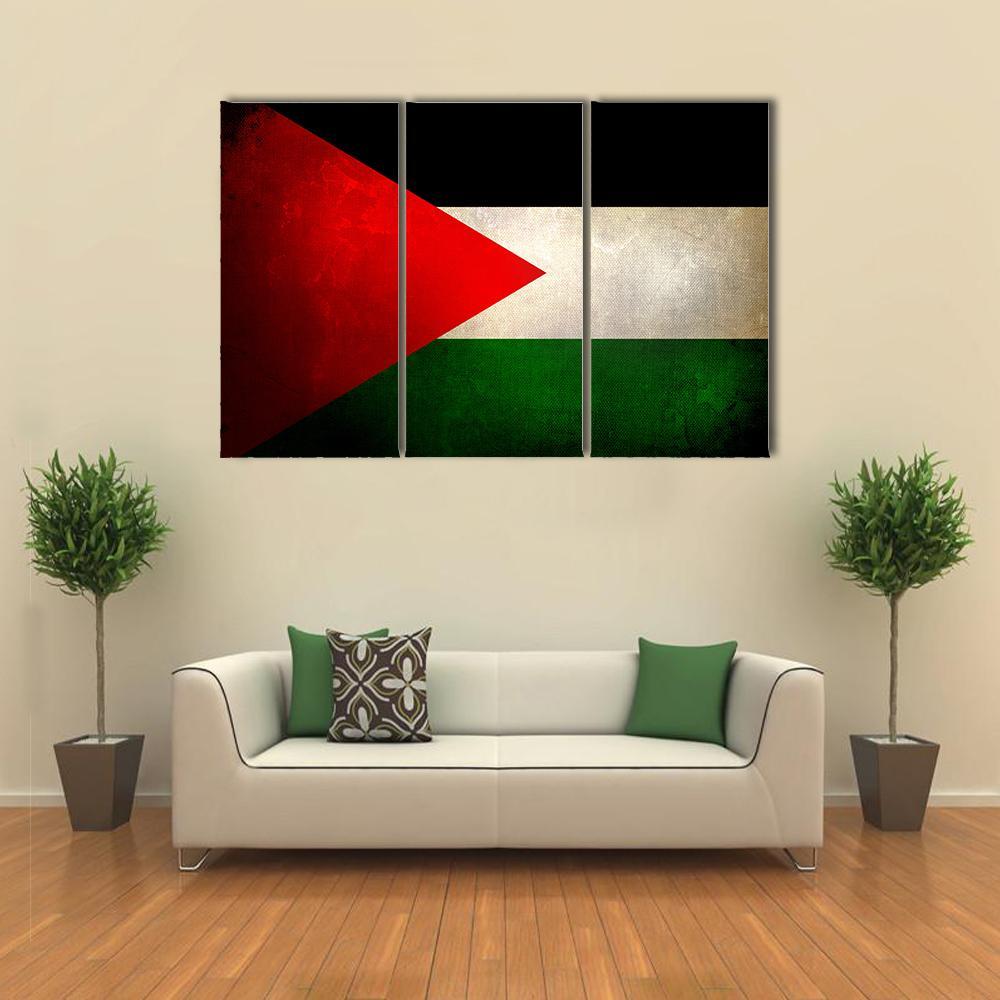 Grunge Palestine Flag Canvas Wall Art-3 Horizontal-Gallery Wrap-37" x 24"-Tiaracle