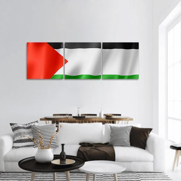 Waving Palestine Flag Panoramic Canvas Wall Art-3 Piece-25" x 08"-Tiaracle
