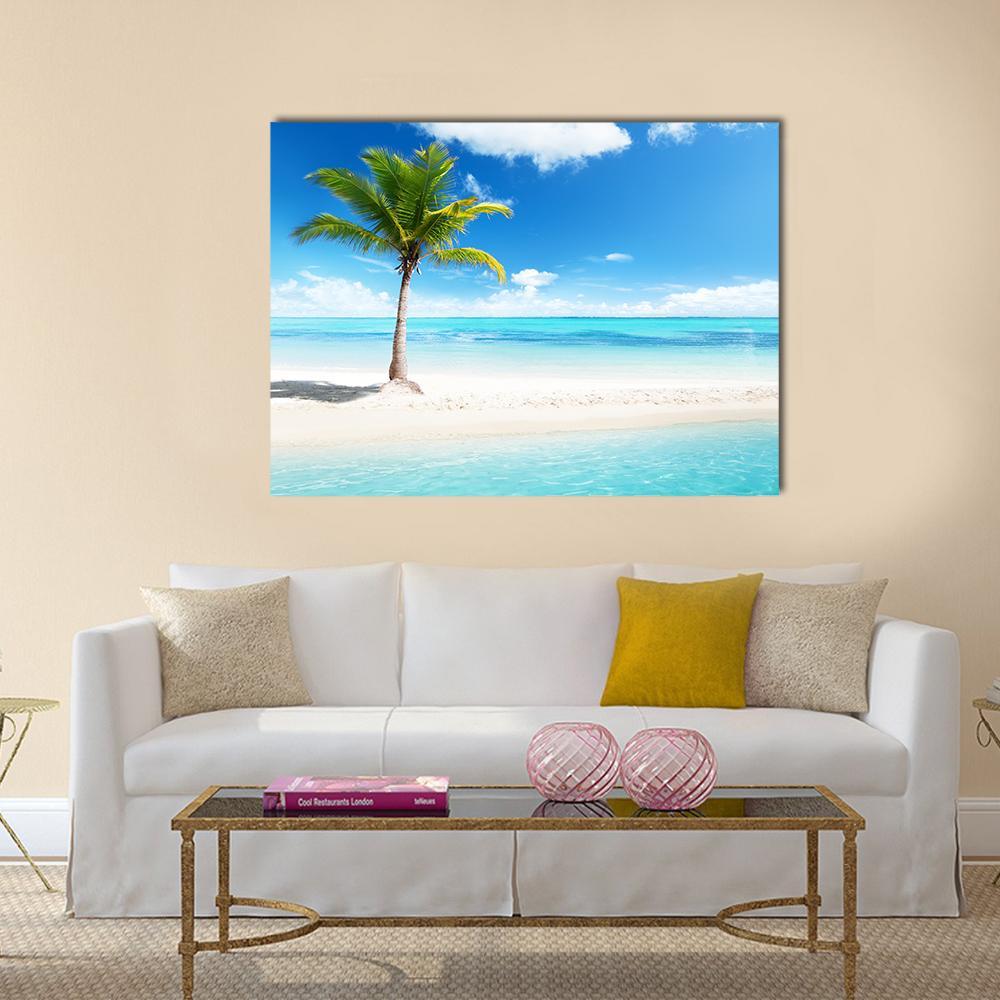 Palm Tree On Island Canvas Wall Art-1 Piece-Gallery Wrap-48" x 32"-Tiaracle