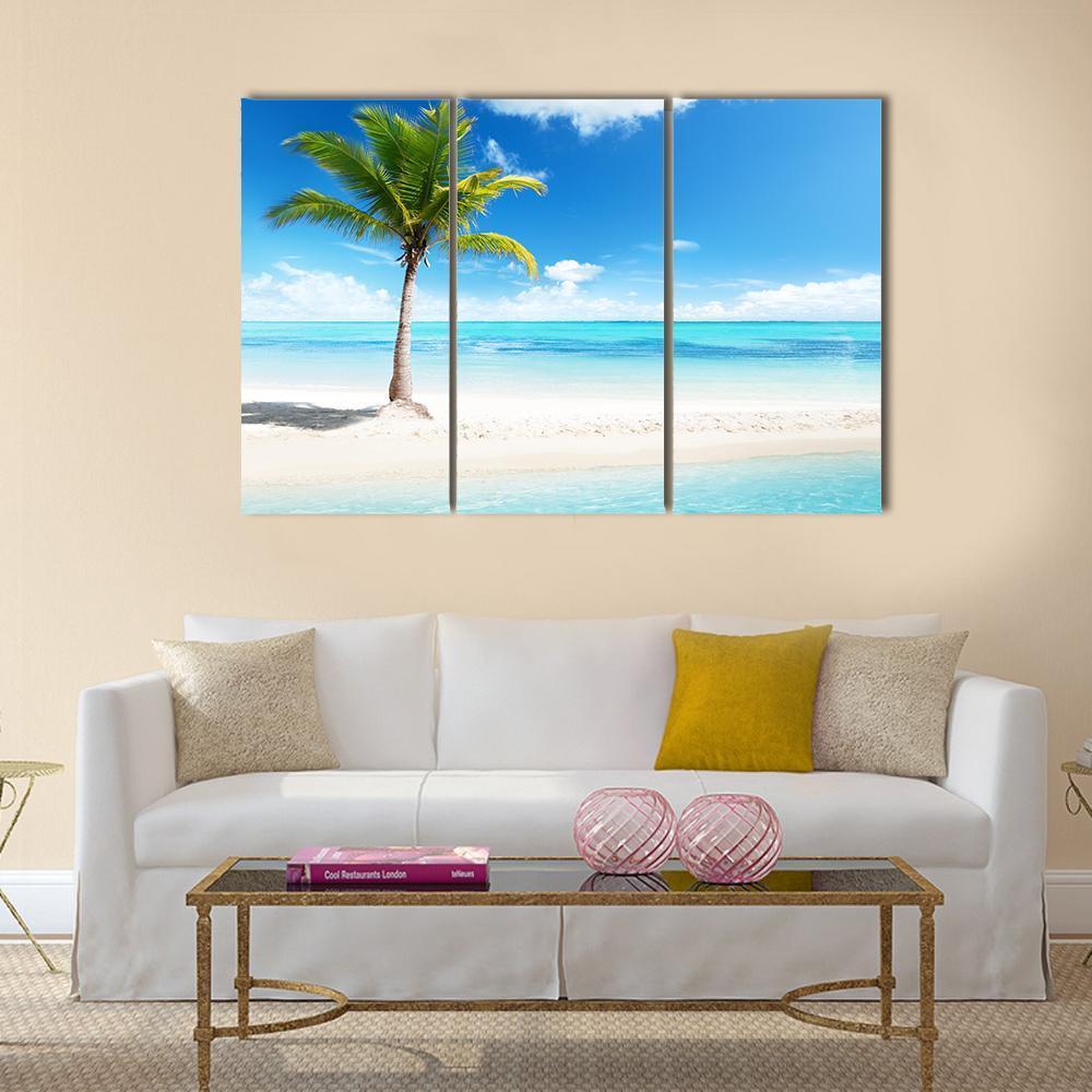 Palm Tree On Island Canvas Wall Art-3 Horizontal-Gallery Wrap-37" x 24"-Tiaracle