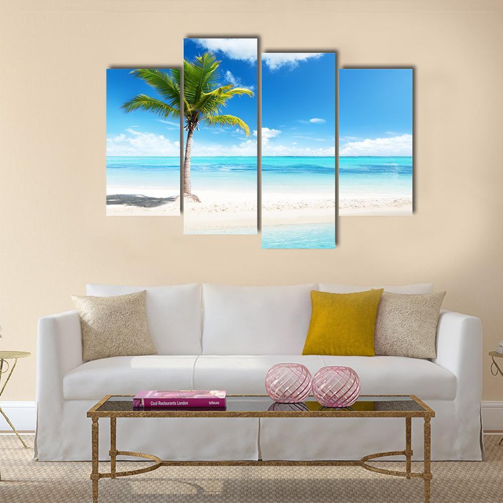 Palm Tree On Island Canvas Wall Art-4 Pop-Gallery Wrap-50" x 32"-Tiaracle
