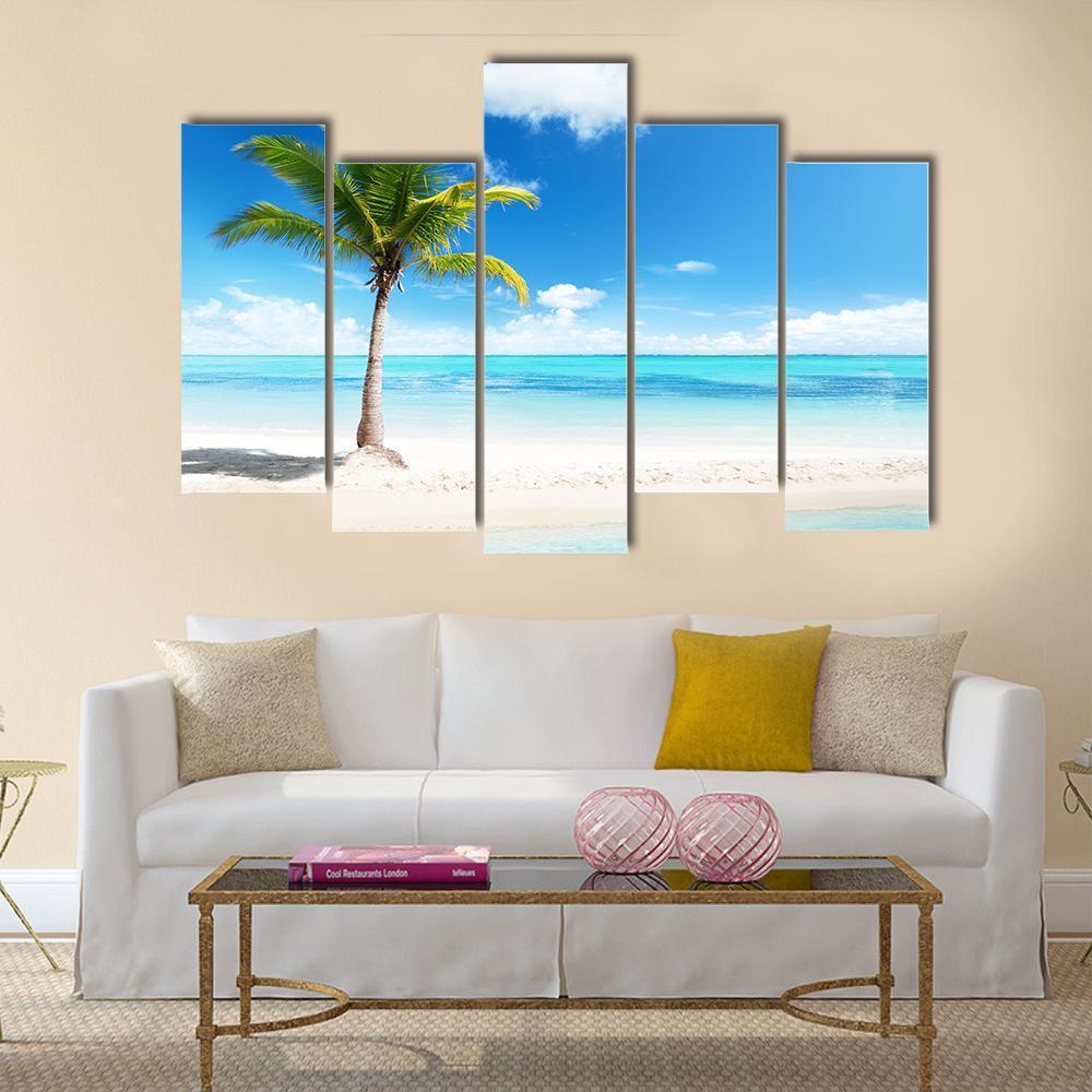 Palm Tree On Island Canvas Wall Art-5 Pop-Gallery Wrap-47" x 32"-Tiaracle