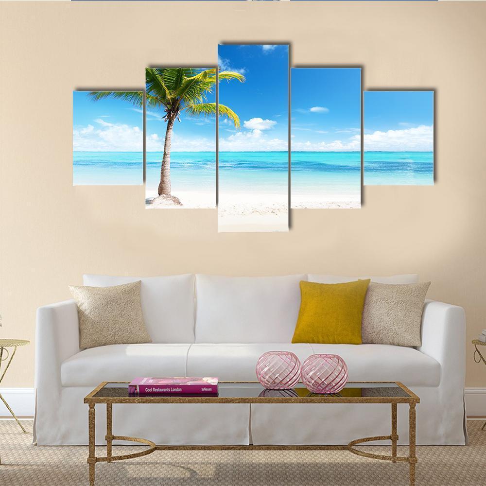 Palm Tree On Island Canvas Wall Art-5 Star-Gallery Wrap-62" x 32"-Tiaracle