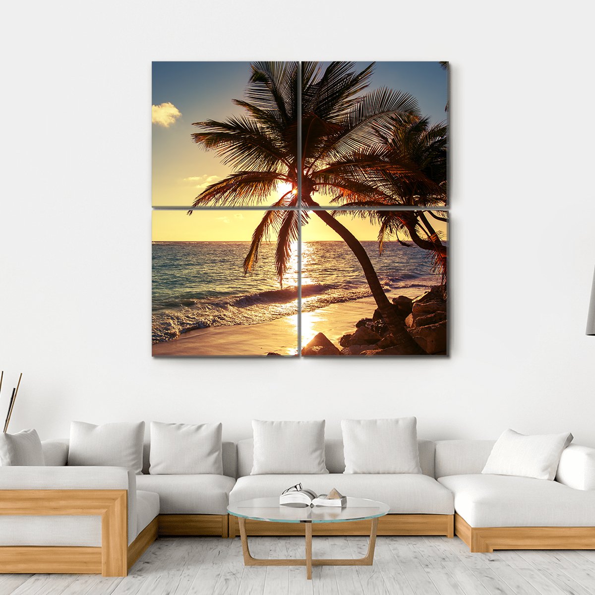 Palm Tree On Tropical Beach Canvas Wall Art-4 Square-Gallery Wrap-17" x 17"-Tiaracle