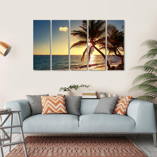 Palm Tree On Tropical Beach Canvas Wall Art-5 Horizontal-Gallery Wrap-22" x 12"-Tiaracle