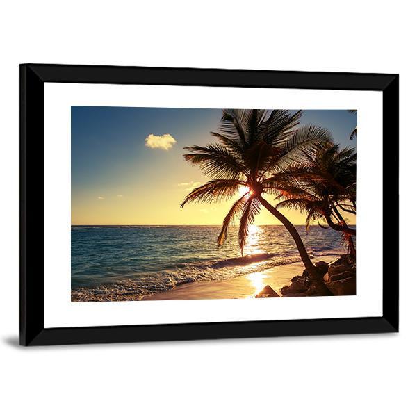 Palm Tree On Tropical Beach Canvas Wall Art-3 Horizontal-Gallery Wrap-25" x 16"-Tiaracle