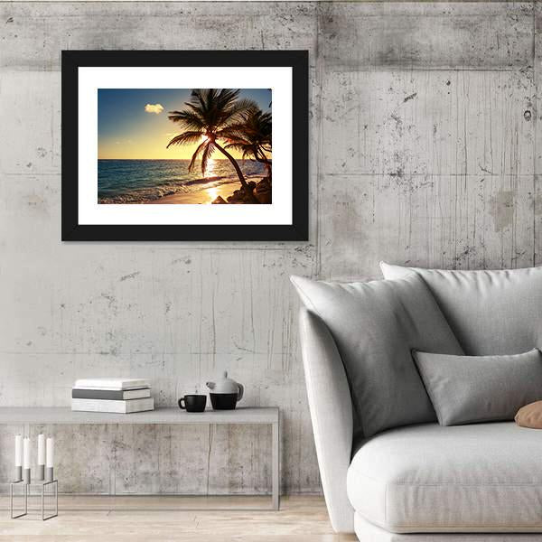 Palm Tree On Tropical Beach Canvas Wall Art-3 Horizontal-Gallery Wrap-25" x 16"-Tiaracle
