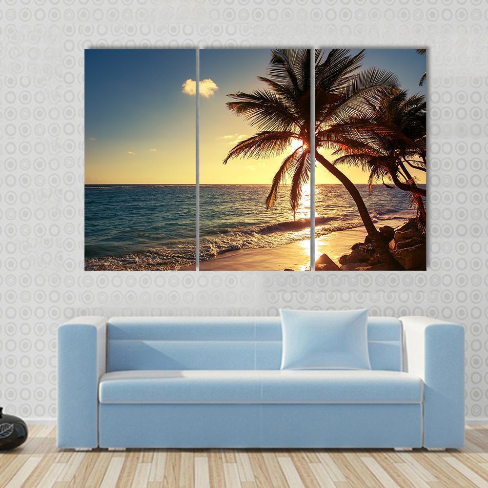 Palm Tree On Tropical Beach Canvas Wall Art-3 Horizontal-Gallery Wrap-37" x 24"-Tiaracle