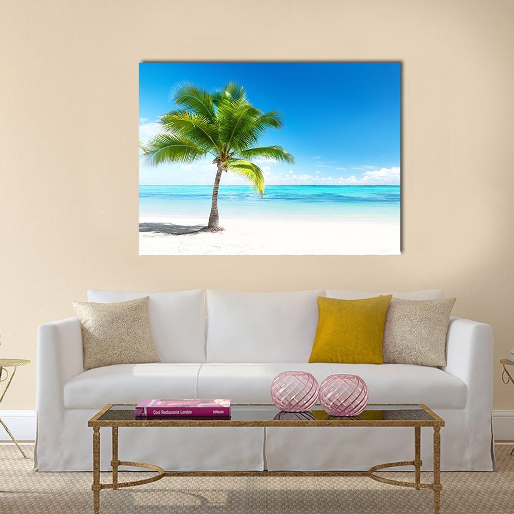 Palm Tree On beach Canvas Wall Art-5 Star-Gallery Wrap-62" x 32"-Tiaracle