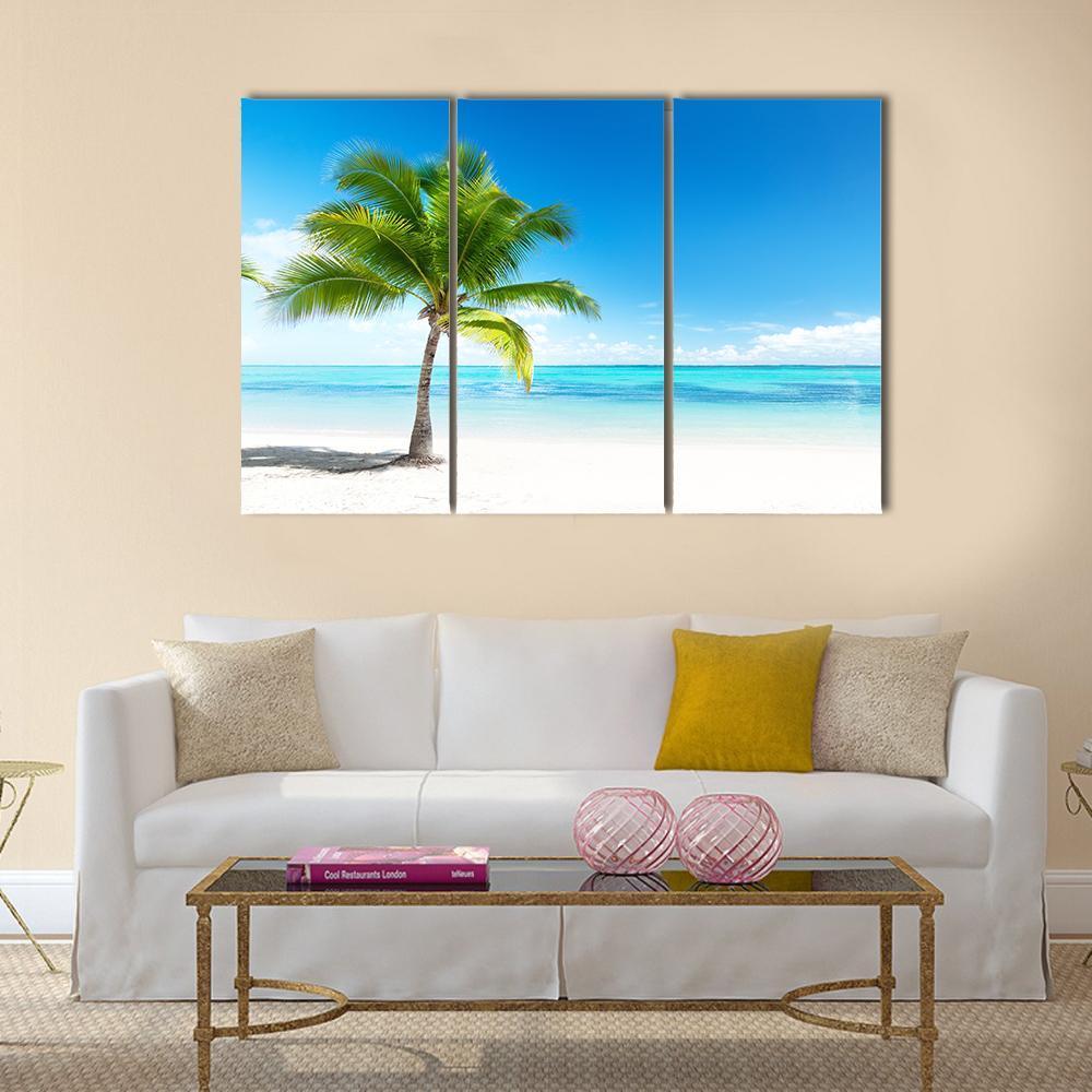 Palm Tree On beach Canvas Wall Art-3 Horizontal-Gallery Wrap-37" x 24"-Tiaracle