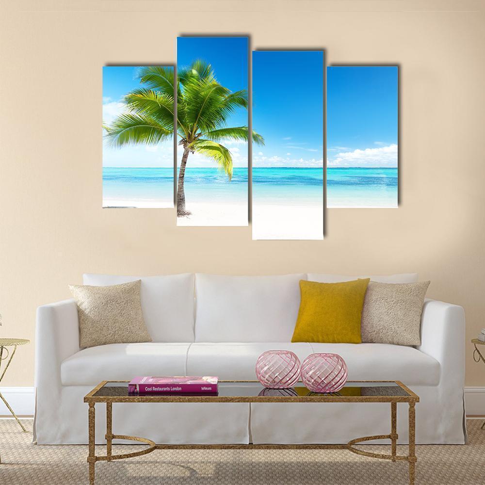 Palm Tree On beach Canvas Wall Art-4 Pop-Gallery Wrap-50" x 32"-Tiaracle