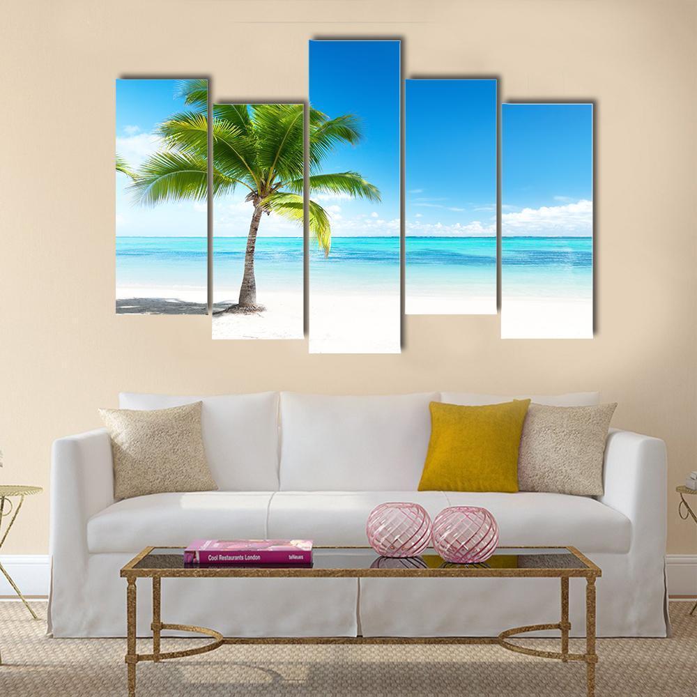 Palm Tree On beach Canvas Wall Art-5 Pop-Gallery Wrap-47" x 32"-Tiaracle