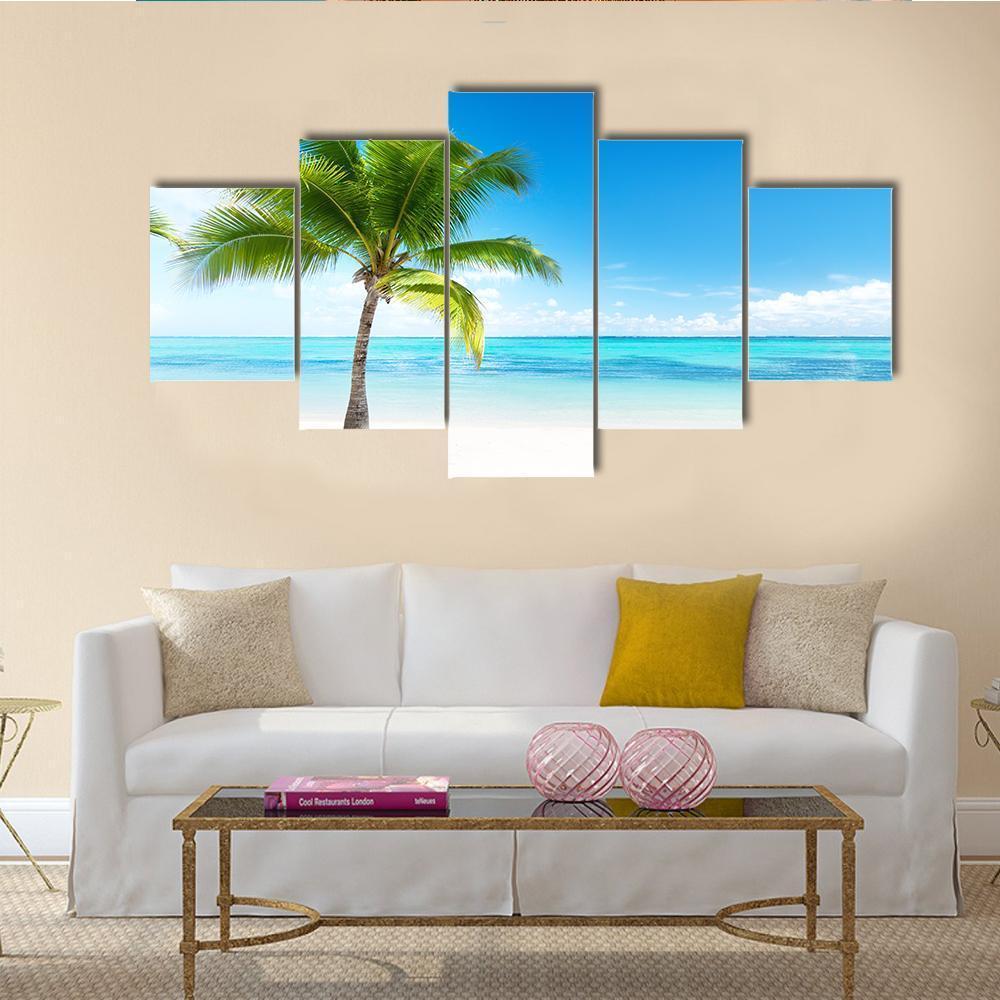 Palm Tree On beach Canvas Wall Art-5 Star-Gallery Wrap-62" x 32"-Tiaracle