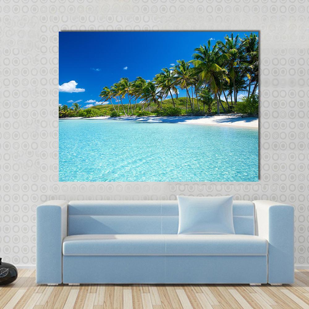 Palm Trees & Tropical Beach Canvas Wall Art-4 Horizontal-Gallery Wrap-34" x 24"-Tiaracle