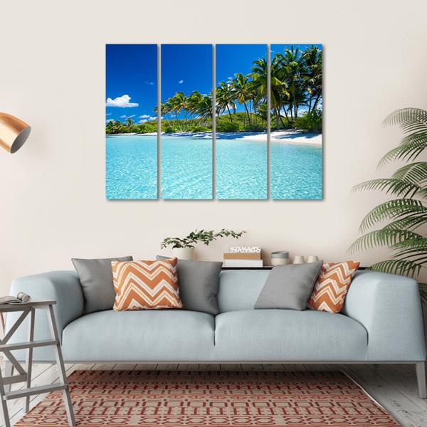 Palm Trees & Tropical Beach Canvas Wall Art-4 Horizontal-Gallery Wrap-34" x 24"-Tiaracle